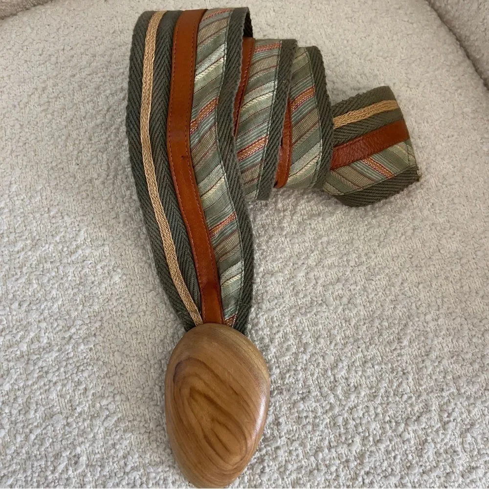 Olive Green Cotton Belt With Wooden Buckle